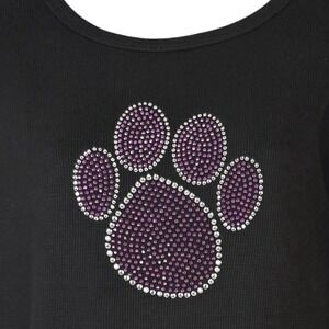 Bay Beauty Junior XL Black Knit Pullover Sweater Faux Rhinestones Purple Dog Paw